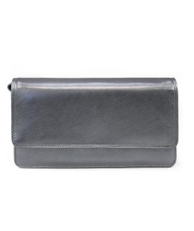 Dark silver leather clutch bag with strap 214-4071-29