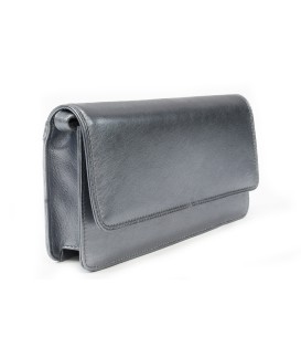 Dark silver leather clutch bag with strap 214-4071-29