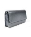 Dark silver leather clutch bag with strap 214-4071-29