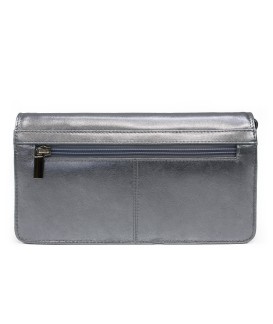 Dark silver leather clutch bag with strap 214-4071-29