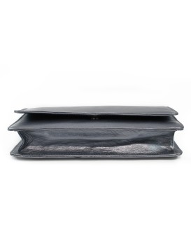 Dark silver leather clutch bag with strap 214-4071-29