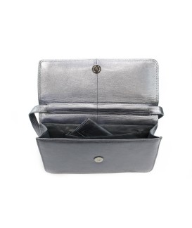 Dark silver leather clutch bag with strap 214-4071-29