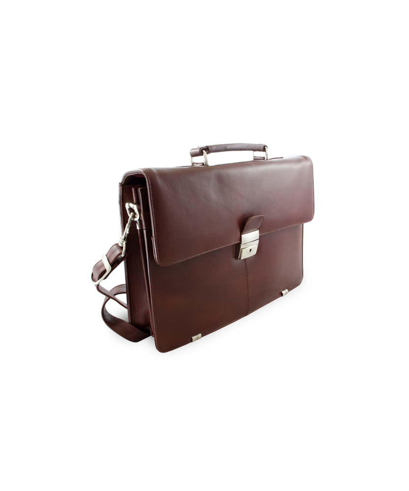 Brown leather briefcase with two inner compartments 112-2036-40