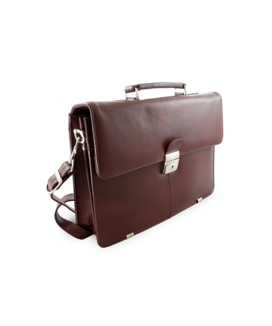 Brown leather briefcase with two inner compartments 112-2036-40