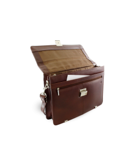 Brown leather briefcase with two inner compartments 112-2036-40