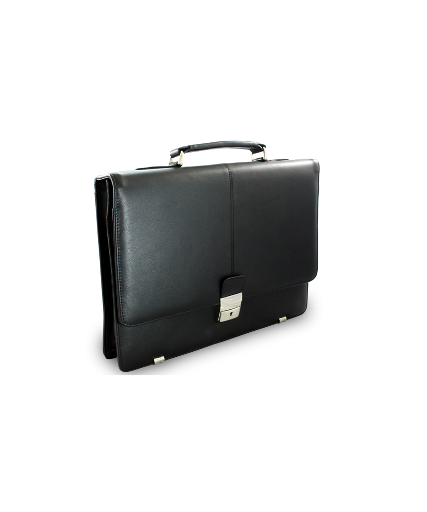 Black leather briefcase with one large inner compartment 112-6003-60