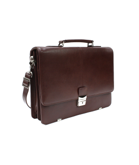 Brown leather briefcase with two large internal compartments 112-6003A-40