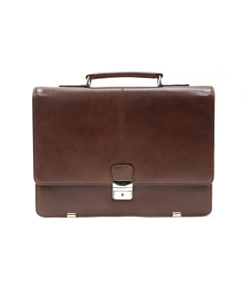 Brown leather briefcase with two large internal compartments 112-6003A-40