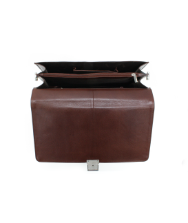 Brown leather briefcase with two large internal compartments 112-6003A-40