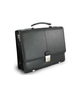 Black leather briefcase with two large internal compartments 112-6003A-60