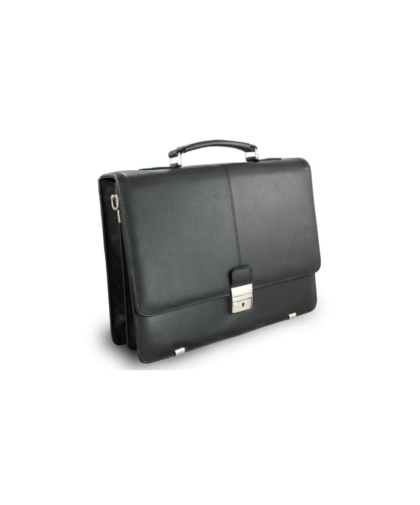 Black leather briefcase with two large internal compartments 112-6003A-60