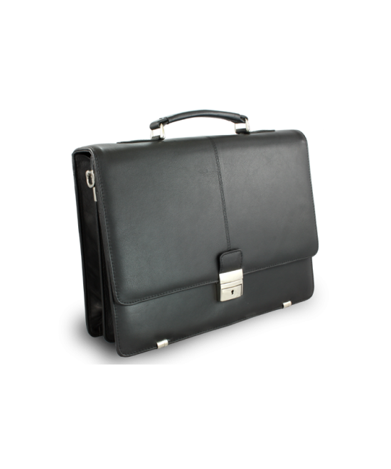 Black leather briefcase with two large internal compartments 112-6003A-60