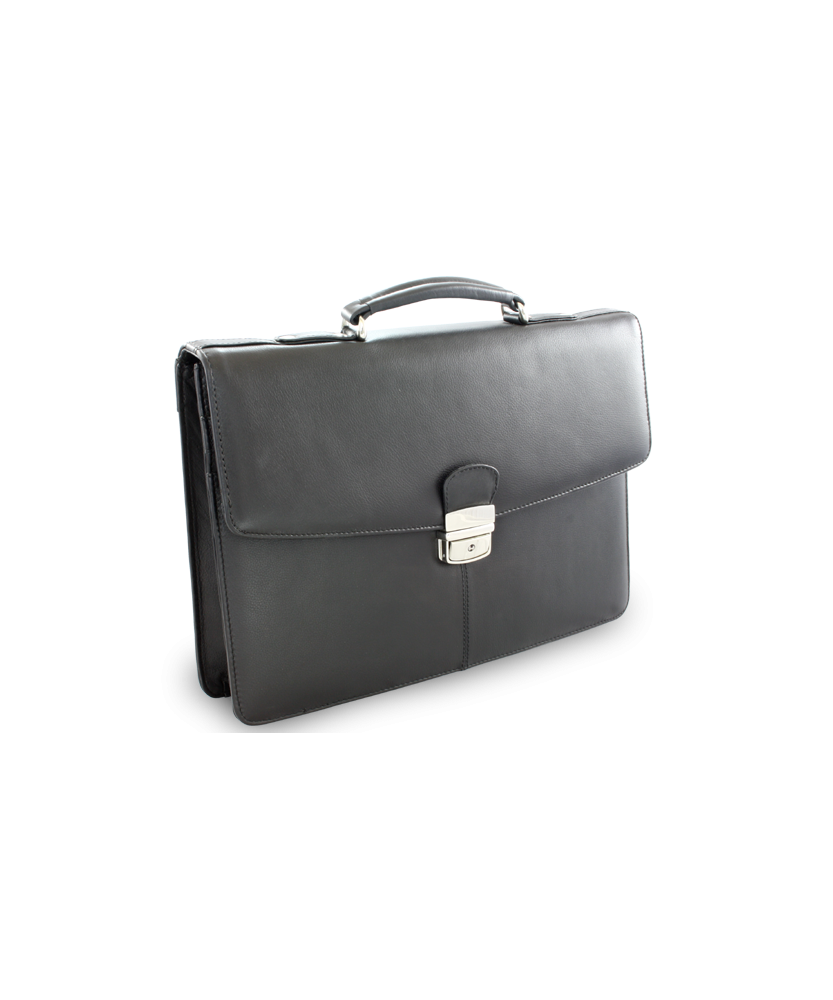 Black leather briefcase with three internal compartments 112-6004-60