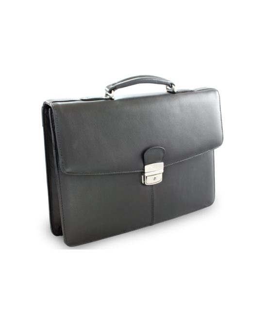 Black leather briefcase with three internal compartments 112-6004-60