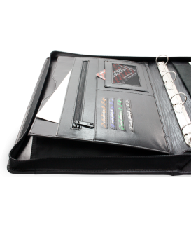 Schwarze Luxus-Leder-Schreibmappe mit Reißverschluss A4 116-5051-60
