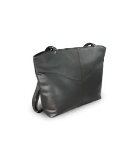 Schwarze Lederhandtasche mit Reißverschluss und zwei Riemen 212-2018-60