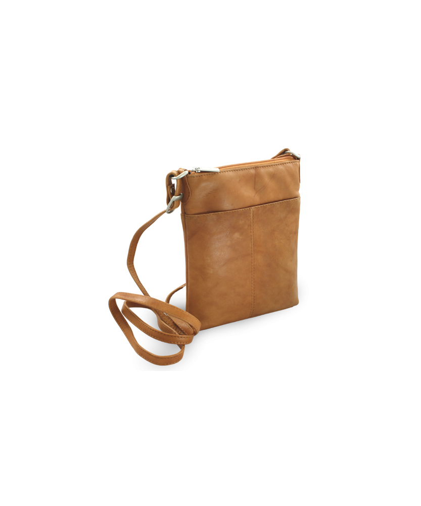 Light brown leather zipper handbag 212-3013-05