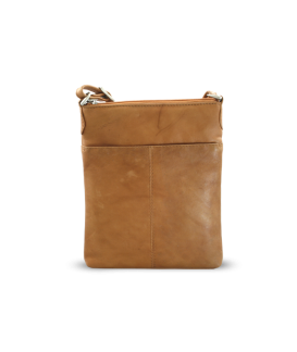 Hellbraune Lederhandtasche mit Reißverschluss 212-3013-05