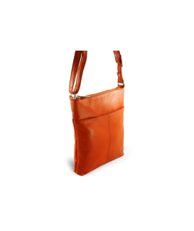 Orangefarbene Lederhandtasche mit Reißverschluss 212-3013-84