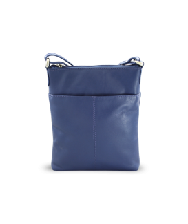 Blaue Lederhandtasche mit Reißverschluss 212-3013-97