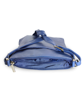 Blaue Lederhandtasche mit Reißverschluss 212-3013-97