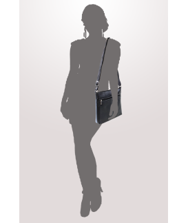 Schwarz-graublaue Lederhandtasche mit Reißverschluss 212-3014-60/25