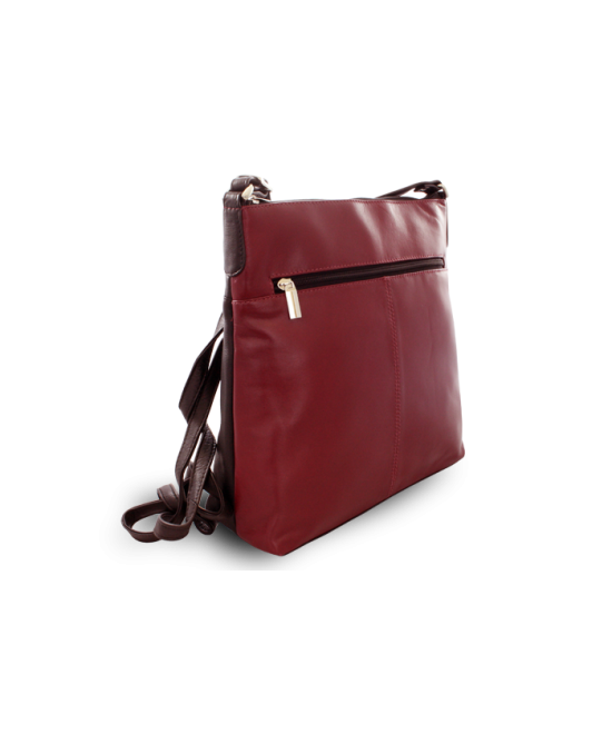 Burgundy-black leather zipper handbag 212-3015-60/34