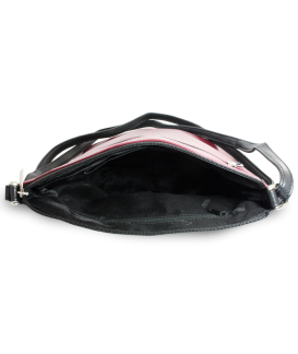 Burgunderrot-schwarze Lederhandtasche mit Reißverschluss 212-3015-60/34