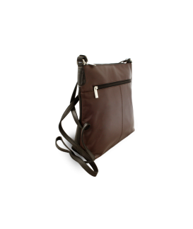 Braun-schwarze Lederhandtasche mit Reißverschluss 212-3015-60/40