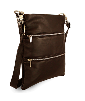 Dunkelbraune Leder-Handtasche mit Reißverschluss und Riemen 212-3066-47