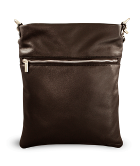 Dark brown leather zipper handbag with strap 212-3066-47