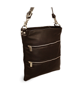 Dark brown leather zipper handbag with strap 212-3066-47