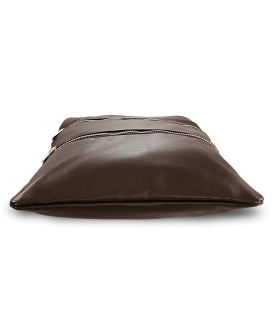 Dark brown leather zipper handbag with strap 212-3066-47