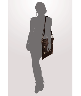 Dunkelbraune Leder-Handtasche mit Reißverschluss und Riemen 212-3066-47