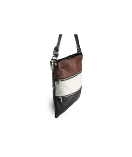 Tri-color leather zipper handbag with strap 212-3066-60/20/47