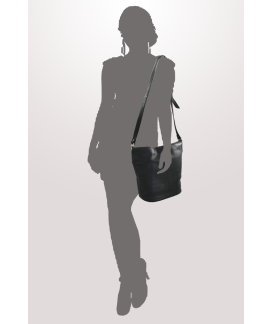 Schwarze Damen Leder Reißverschluss Handtasche 212-4002-60