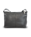 Black leather two-zip handbag with wide strap 212-4003-60