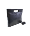 Schwarze Lederhandtasche mit Reißverschluss 212-9123-60