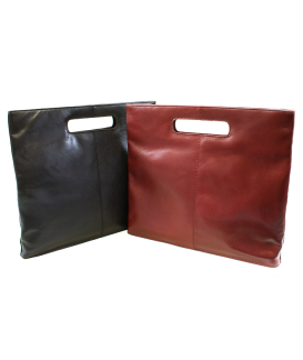 Schwarze Lederhandtasche mit Reißverschluss 212-9123-60