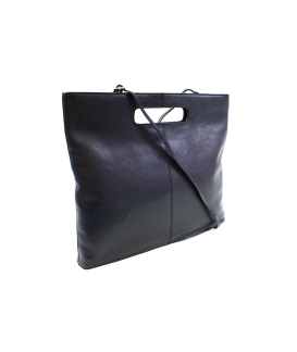 Black leather zipper handbag 212-9123-60