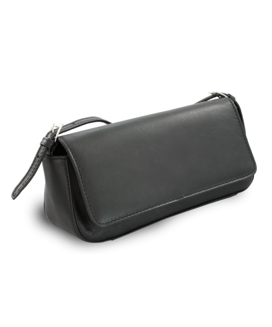 Black leather flap handbag with short strap 213-1015-60