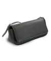 Schwarze Lederhandtasche mit Klappe und kurzem Riemen 213-1015-60