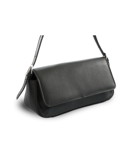 Black leather flap handbag with short strap 213-1015-60