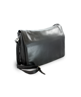 Schwarze Lederhandtasche mit Klappe 213-1195-60