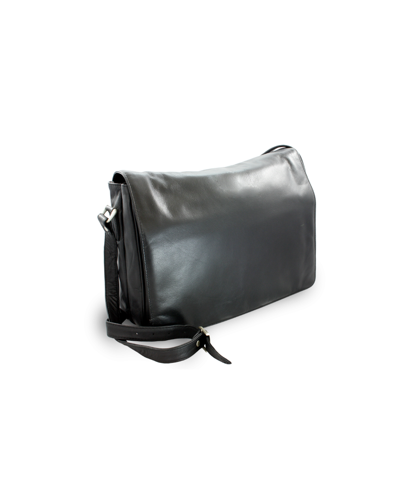 Black leather flap handbag 213-1195-60