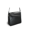 Schwarze Lederhandtasche mit Klappe 213-4005-60