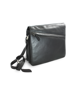 Schwarze Lederhandtasche mit Klappe 213-4005-60