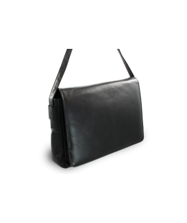 Black leather flap handbag 213-7320-60