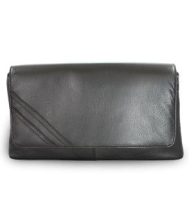 Black leather clutch bag with short strap 214-1022-60
