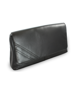 Black leather clutch bag with short strap 214-1022-60